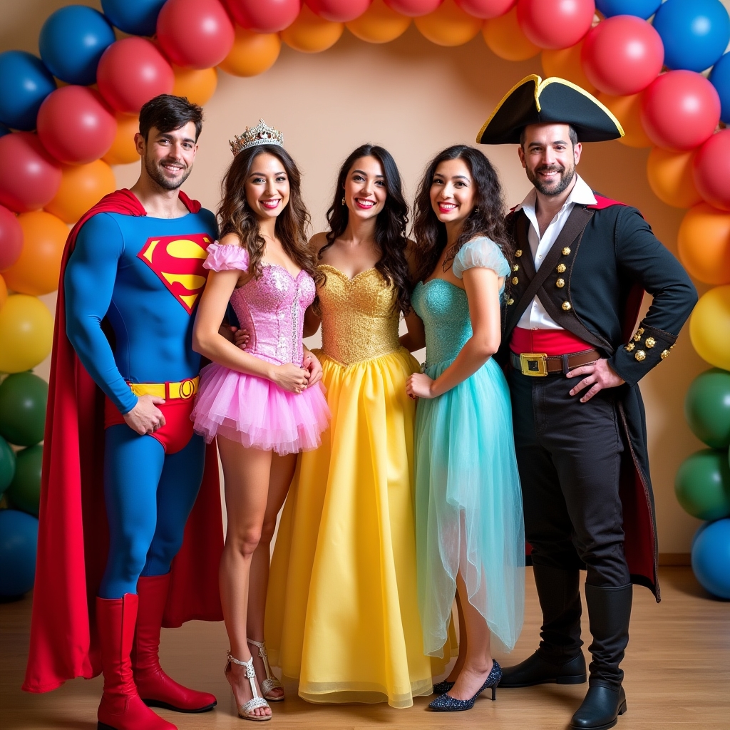 Команда аніматорів у яскравих костюмах персонажів