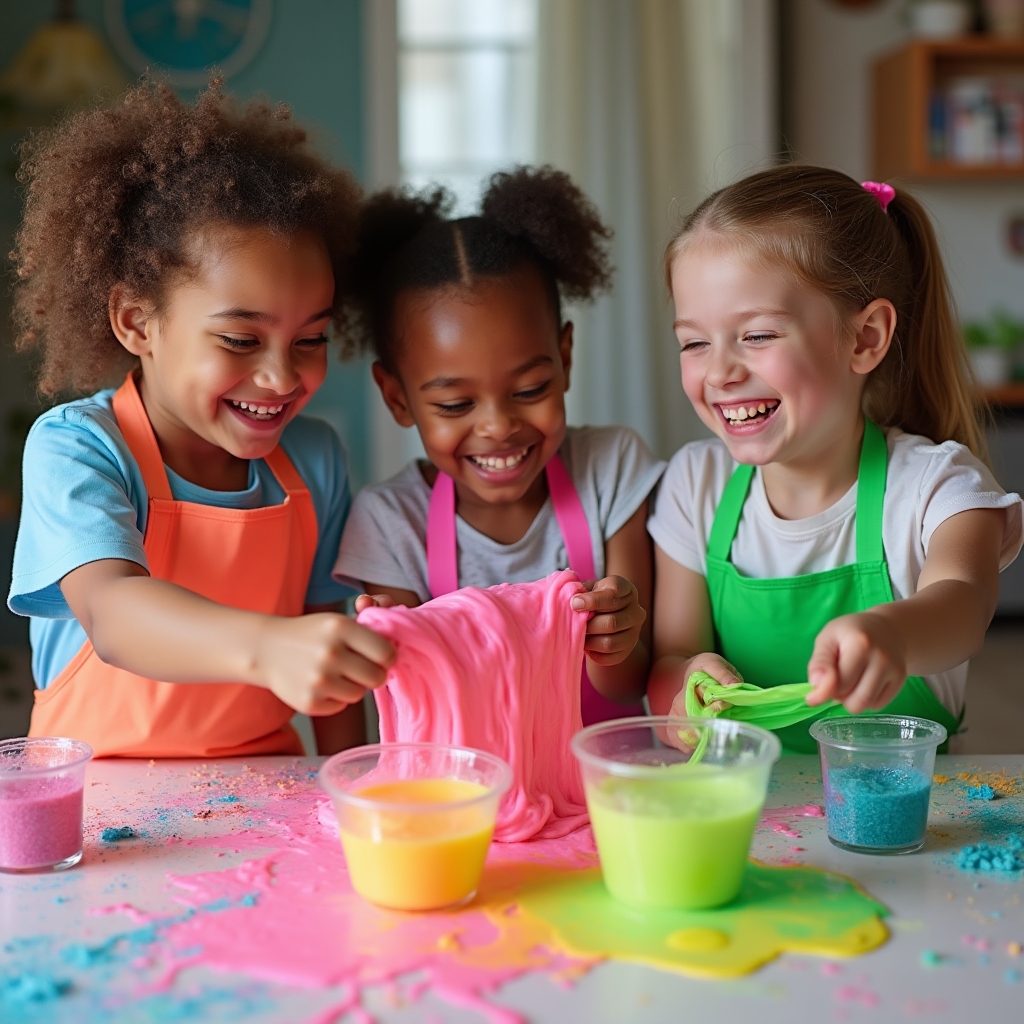 Діти роблять слайм на майстер-класі